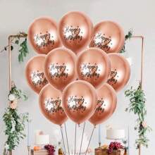 10 件生日乳胶气球套装适用于节日、婚礼、生日派对装饰；20 件全新 12 英寸印花生日快乐金属圆形乳胶气球适用于生日派对场景装饰、圣诞节 - 玫瑰金 - 查看 3