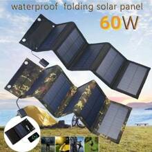 1pc 60W Portable Foldable Solar Panel Charger With Magnetic Material, USB Output For Cell Phone Outdoor Power Bank, Solar Charging For Camping Accessories - Olive Green - View 2
