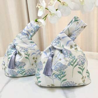 1pc Premium Jacquard Tasseled Wristlet Pouch, Elegant Gift Bag For Wedding/Party Events, Large Size, 4 Color Options