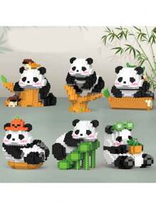 迷你熊猫/熊猫屋拼装积木拼图玩具，智力开发玩具3D拼图人物装饰适合儿童和收藏家，迷你积木桌面装饰，圣诞礼物房间装饰冬季礼物感恩节礼物彩色积木彩色积木 - 彩色 - 查看 4
