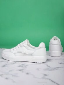 Tênis Casual Branco Leve da moda Primavera/Verão de 2024 para Mulheres, tênis esportivo versátil com sola macia para uso no dia a dia. - Branco - Visão 4