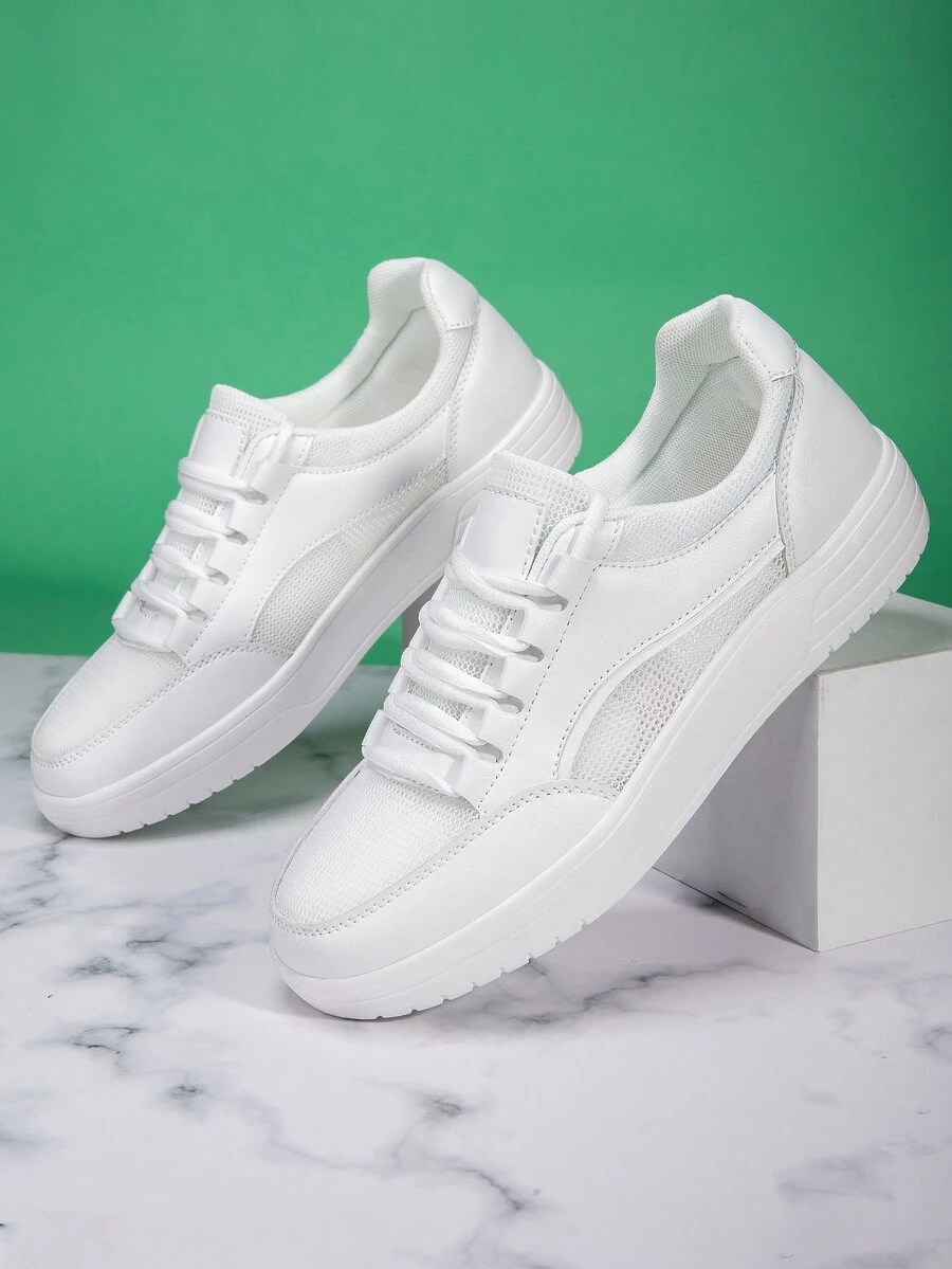 Tênis Casual Branco Leve da moda Primavera/Verão de 2024 para Mulheres, tênis esportivo versátil com sola macia para uso no dia a dia. - Branco - Visão 1