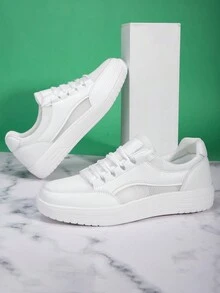Tênis Casual Branco Leve da moda Primavera/Verão de 2024 para Mulheres, tênis esportivo versátil com sola macia para uso no dia a dia. - Branco - Visão 3