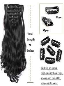 Clip In Hair Extensions 16 Clips 18~30 Inch 7pcs Set Long Straight Black Hair Extension For Women Synthetic Hair Extensions Hairpieces - Black - View 2