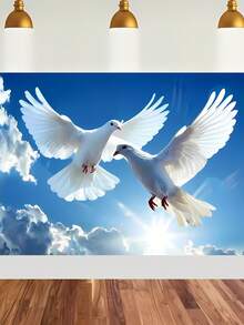 1套和平標誌攝影背景布，聚乙烯材質，帶有天空和神聖光芒背景和鴿子圖案，適用於攝影棚橫幅和派對裝飾 - 彩色 - 查看 8