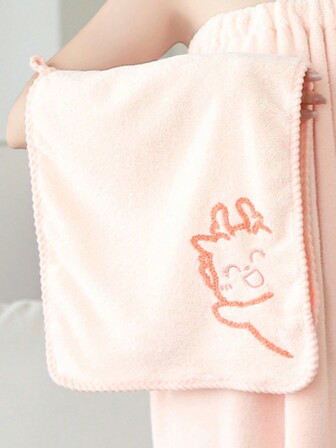 1 件女士可穿戴连帽浴巾，涤纶纤维，纯色，可爱动物刺绣图案，浴袍或厨房/面巾，吸水、快干且柔软，适用于浴室、酒店、派对、海滩、旅行、节日礼物
