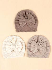 (Set Of 3) Newborn Knitted Breathable Baby Hats With Cute Bowknots, Elastic Infant Beanie