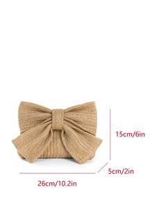 Vacation Style Lady Woven Bag With Large Bowknot Design, Multi-Functional For Handheld, Shoulder, Crossbody, Metal Chain Detachable Valentines, Perfectly Matching With Prom Accessories, Eye-Catching Beach Bag Summer, Fashion Summer Vacation Bag, Beach Essentials Women Bags For Vacation & Holiday, Best Choice Elegant Bag For Bridal Shower, Fashionable Clutch Bags For Woman