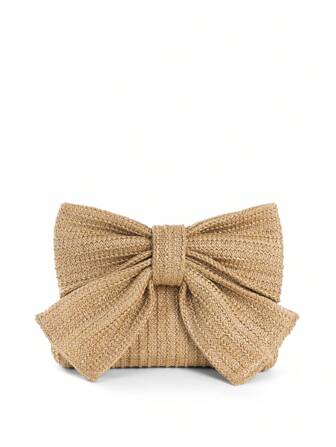 Bolso de mujer con estilo de vacaciones, de tejido con diseño de lazo grande, multifuncional para llevar en la mano, al hombro, cruzado, con cadena de metal desmontable, regalo para el Día de San Valentín