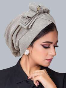 New Muslim-European Style Shiny Silk Pleated Sleeping Hat With Rolled Edge And Flower Headband