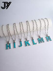 1項 复古字母&綠松石情侶吊墜項鏈 - 復古銀色 - 查看 7