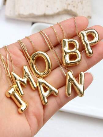 1 st guldpläterad koppar chunky alfabetet ballong bubbla initialt brev hänge halsband för kvinnor män personliga mode smycken