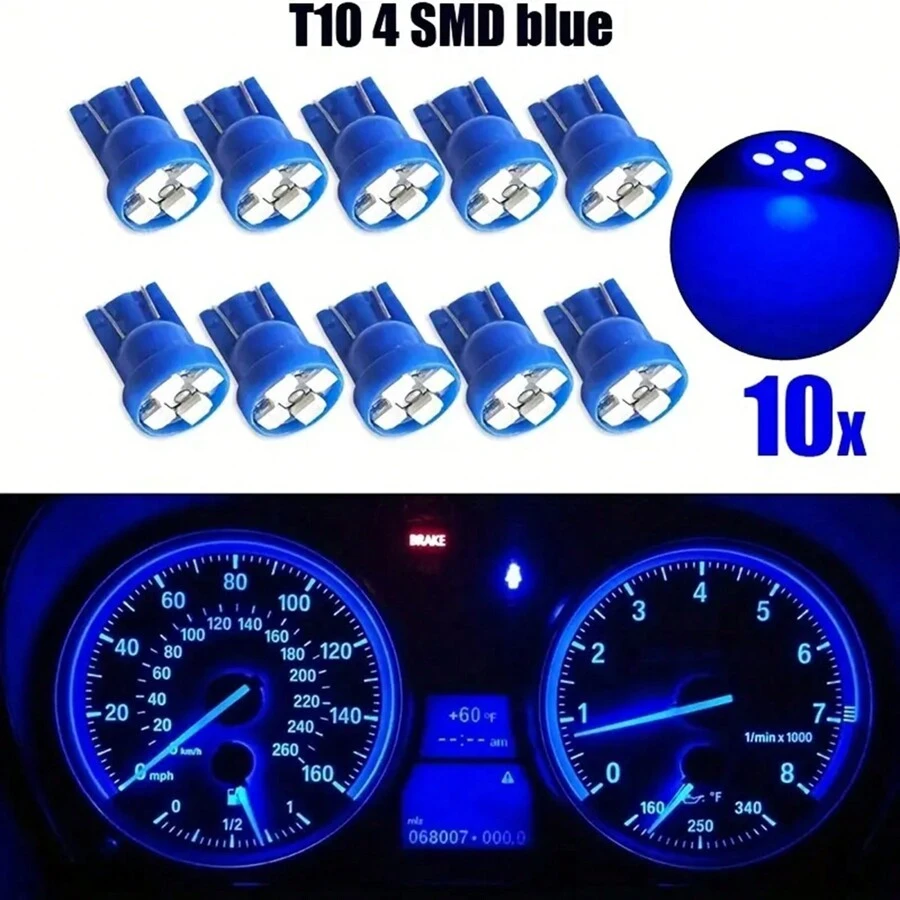 Auto Interior LED Lighting Kit - Blue T10 4SMD Bulbs, 10 Pieces Set For Dash & Reading Lights, Energy-Efficient And Easy Installation - Multicolor - View 1