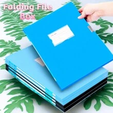 Large Capacity Foldable 75mm Blue Document Box, Thickened 55mm File Box For A4 Papers, Documents And Exams Storage For Office Supplies - Single Piece - View 5