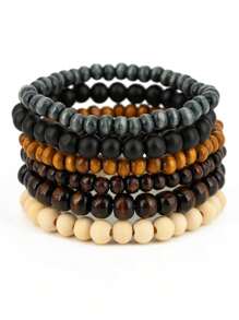 Ensemble De 6 Bracelets De Perles Minimalistes Pour Homme Pour La Décoration Quotidienne, Cadeau Pour La Famille Et Les Amis, Cadeau D'anniversaire De Vacances Pour Les Copains - Multicolore - Voir 6