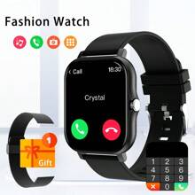 1入組不分男女商務運動款黑色矽膠錶帶智能電子手錶，具有TFT高清觸摸屏幕、多種運動功能和天氣預報、來電提醒，適合作為禮物和運動使用，附送米蘭裡斯鋼錶帶