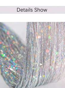 Hebras de Tinsel para el Cabello, Extensiones Largas y Rectas para el Cabello, Piezas Destacadas para el Cabello para Fiestas, Extensiones de Cabello Brillantes y Brillantes 1 pieza/paquete - Plateado - Ver 5