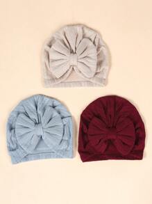 (Set Of 3) Newborn Knitted Breathable Baby Hats With Cute Bowknots, Elastic Infant Beanie