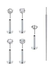 CIZME 2 件 16G/18G/20G 无螺纹按压式鼻钉不锈钢唇钉穿孔珠宝适用于耳屏梦露唇轮软骨耳环耳钉适用于男女， - 銀色 - 查看 1