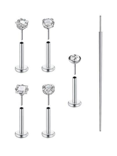 CIZME 2 件 16G/18G/20G 无螺纹按压式鼻钉不锈钢唇钉穿孔珠宝适用于耳屏梦露唇轮软骨耳环耳钉适用于男女，