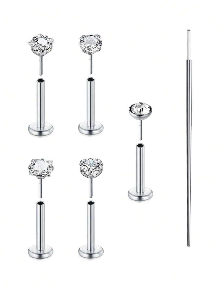 CIZME 2 件 16G/18G/20G 无螺纹按压式鼻钉不锈钢唇钉穿孔珠宝适用于耳屏梦露唇轮软骨耳环耳钉适用于男女， - 銀色 - 查看 1