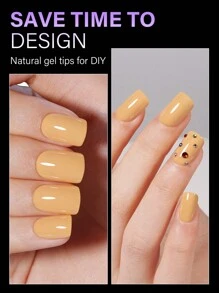 24 piezas de puntas de uñas acrílicas de forma corta en forma de ataúd / cuadrada / ovalada en una bolsa, 12 tamaños de puntas de uñas falsas de color mostaza amarillo, adecuadas para decoración de uñas de arte DIY en casa, uñas postizas, suministros de uñas