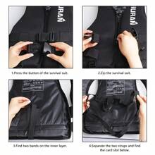 1pc Adult Life Jacket, Large Buoyancy, Adjustable Straps, Breathable & Quick-Drying, Exterior Material Is Chloroprene Rubber, Thickened And Anti-Collision, Suitable For Swimming, Diving, Motor Boating And Fishing, Beach Essentials, Beach Accessories, Pool Float - Black - View 6