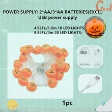 1 cái 4,92Ft./1,5m 10 đèn LED; 1 cái 9,84Ft./3m 20 đèn LED; 1 cái 19,68Ft./6m Đèn dây LED hình bí ngô Halloween có mũ, Tùy chọn nguồn điện: Hộp pin/USB, Thích hợp cho Sân vườn, Halloween, Lễ Phục sinh, Trang trí quán bar Trang trí Halloween Trang trí phòng Trang trí sân vườn Halloween Làm quà tặng Trang trí ngày lễ tiên Trang trí lễ hội - màu vàng - Xem 17