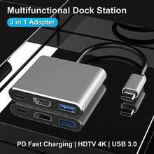 Bộ chuyển đổi đa cổng USB C sang HDTV, Hub Type-C Thunderbolt 3 sang HDTV 4K Đầu ra Cổng USB 3.0 và Cổng sạc USB-C, Bộ chuyển đổi AV kỹ thuật số Tương thích với Apple Laptop Pro/Air, Tương thích với Galaxy S8/S9, Dành cho Bộ chia USB sạc PD cho Laptop! Cáp chuyển đổi ba trong một Type C cho Apple Laptop USB C sang USB có Hub mở rộng nguồn điện PD 4K - Xám - Xem 6