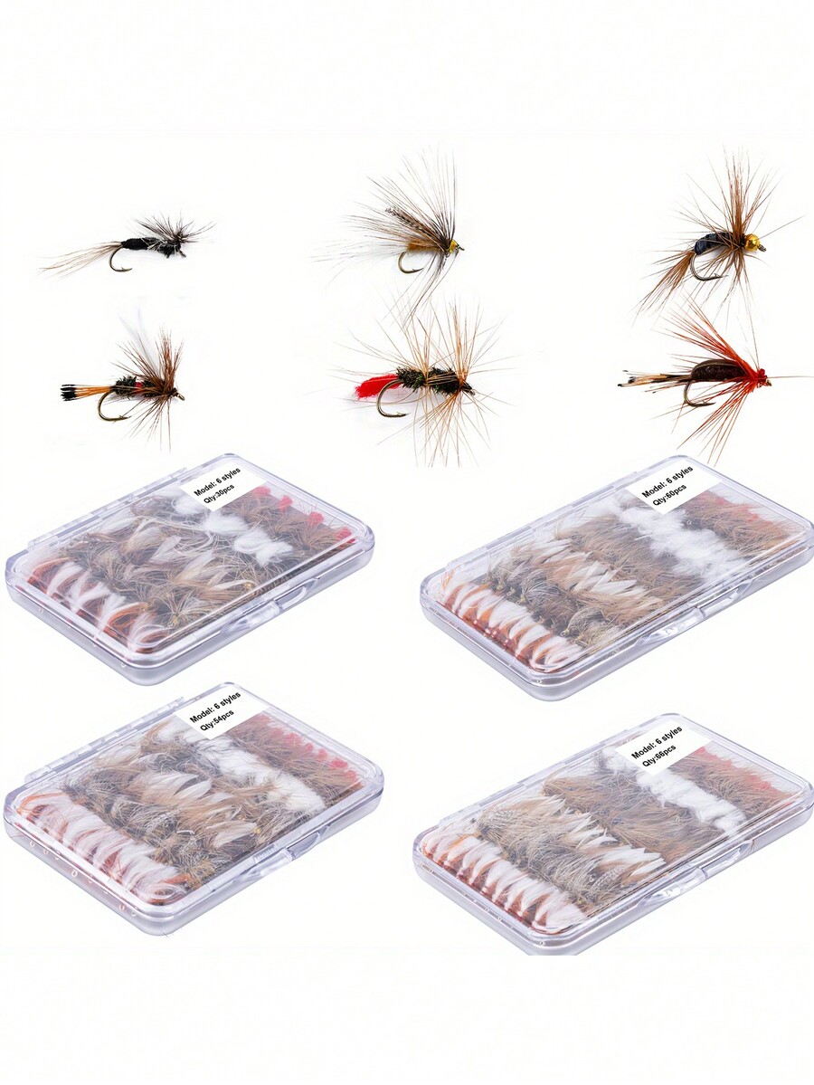 Goture 30/54/60/66pcs Fly Fishing Lure Kit Assorted Size Hooks Portable Fly Bait Box Packing Dry