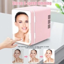 Mini Skincare Fridge 4L With Dimmable LED Light Mirror, Cooler And Warmer For Refrigerating Make Up, And Food, Portable Mini Fridge For Bedroom, Office And Car Usage, Pink - Pink - View 5