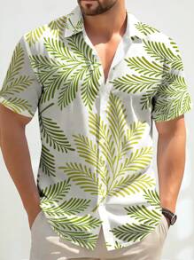 Camisa casual de verano con estampado 3D de ramas de árboles verdes tropicales para hombres
