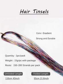 Hair Tinsel Strands Long Staight Hair Extensions Party Highlight Hair Pieces Sparkling Shiny Hair Extensions 1pc/Pack - Ombre - View 3