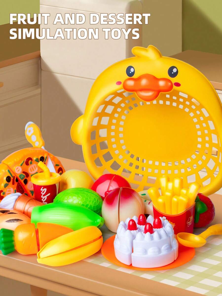 Kids' Pretend Play Cuttable Fruit, Vegetable And Dessert Toy Set, Some Parts' Colors Random