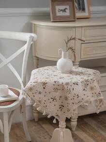 多色图案印花方形桌布，波西米亚简约风格，带流苏装饰，适用于橱柜、床头柜、小桌子、沙发、桌椅、节日装饰，四季使用 - 彩色 - 查看 24