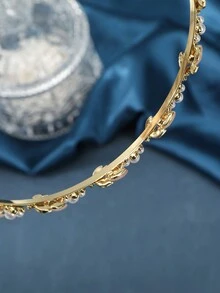 1入組優雅柔和香檳色花形仿珍珠和鑽石裝飾金屬髮箍，適用於日常穿戴 - 彩色 - 查看 8