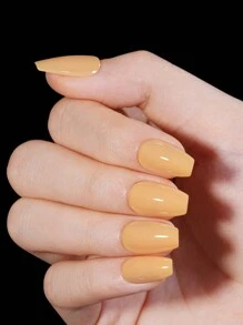 24 piezas de puntas de uñas acrílicas de forma corta en forma de ataúd / cuadrada / ovalada en una bolsa, 12 tamaños de puntas de uñas falsas de color mostaza amarillo, adecuadas para decoración de uñas de arte DIY en casa, uñas postizas, suministros de uñas