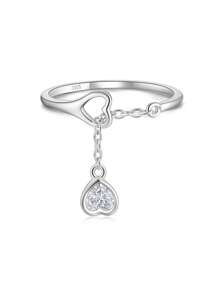 1入創意懸掛方形鋯石心形吊飾925純銀可調鍊女士婚禮派對節慶精美珠寶禮物戒指 - 白色 - 查看 8