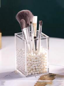 1入組亞克力化妝掃收納盒，防塵筆筒，化妝刷口紅眼影刷防潮有蓋收納盒，透明，多功能