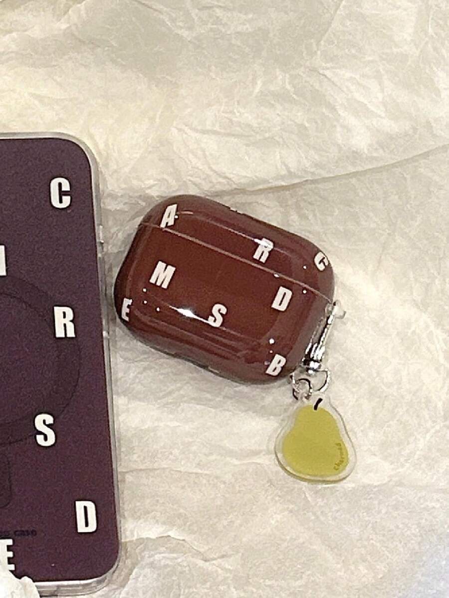 Brown Alphabet Pear-Shaped Hanging Headphone Case Compatible With Apple AirpodsPro2/AirpodsPro/Airpods3/Airpods2