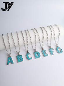 1項 复古字母&綠松石情侶吊墜項鏈 - 復古銀色 - 查看 2