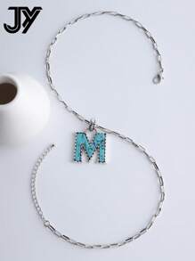 1項 复古字母&綠松石情侶吊墜項鏈 - 復古銀色 - 查看 6