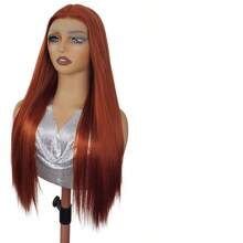 長直130#紅棕色中分合成前綁綁花鬆緊帶假髮，適用於女士 - 鏽棕色 - 查看 7