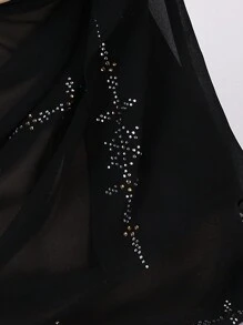 1pc Women's Black Heavy Embroidery Chiffon Muslim Hijab Scarf With Rhinestones - Black - View 6