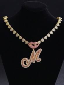 CVNANA قلادة سلسلة مربوطة مزخرفة مليئة بالألماس للرجال والنساء، قلادة حرف الهيب هوب لشفة الشفاه المزخرفة، هدية مجوهرات للفتيات.