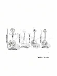 4入組簡約時尚母石肚臍環套裝，女士體穿首飾，派對珠寶 - 4件 - 查看 5