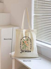 1pc Christian Tote Bag, Flower Jesus Print Christian Gifts Soft Inspirational Gifts Scripture Bag, With Bible Verse Prayer Christian Ornament Men Tote Laptop Winter Storage Bag Computer Bag Multi-Functional Clutch Handbags Vacation Travel Gifts For Men