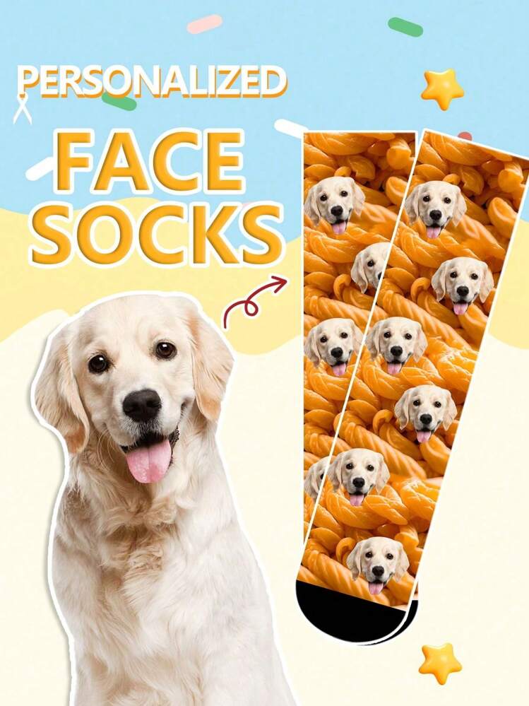 1 Pair Of Men s Mid Length Socks Custom Dog Face Socks Personalized Pet Face Socks With Photo Customized Funny Crew Sock Gifts For Men Women Custom Valentine S Day Birthday Gifts Gag Gifts For