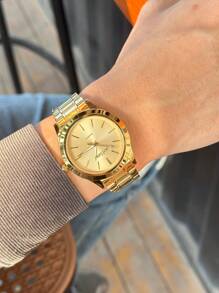 全新超薄防水金色情侣腕表 - 韩国时尚、简约、优雅、奢华、商务、休闲、多功能钢表带石英表，1 对