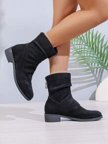 Women New Flat Mid-Calf Retro Round Toe Casual Comfortable Versatile Mid-Calf Boots